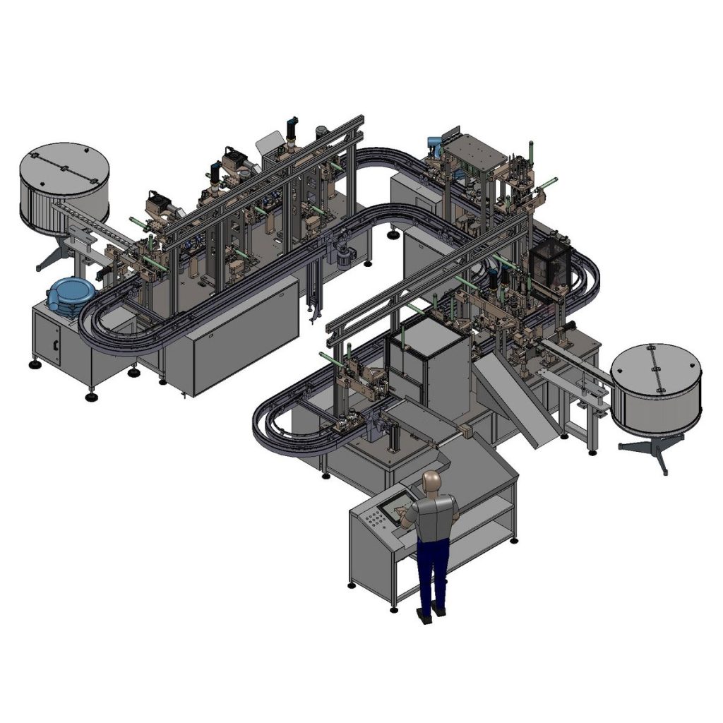 Impianto per l’assemblaggio di componenti e il controllo dimensionale e di tenuta e la saldatura di componenti in plastica